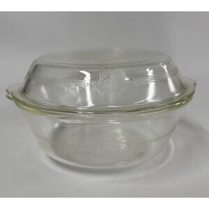 GLASBAKE 506 7" ROUND CASSEROLE DISH BOWL PIE PLATE with LID - POPPY GLASS BAKE